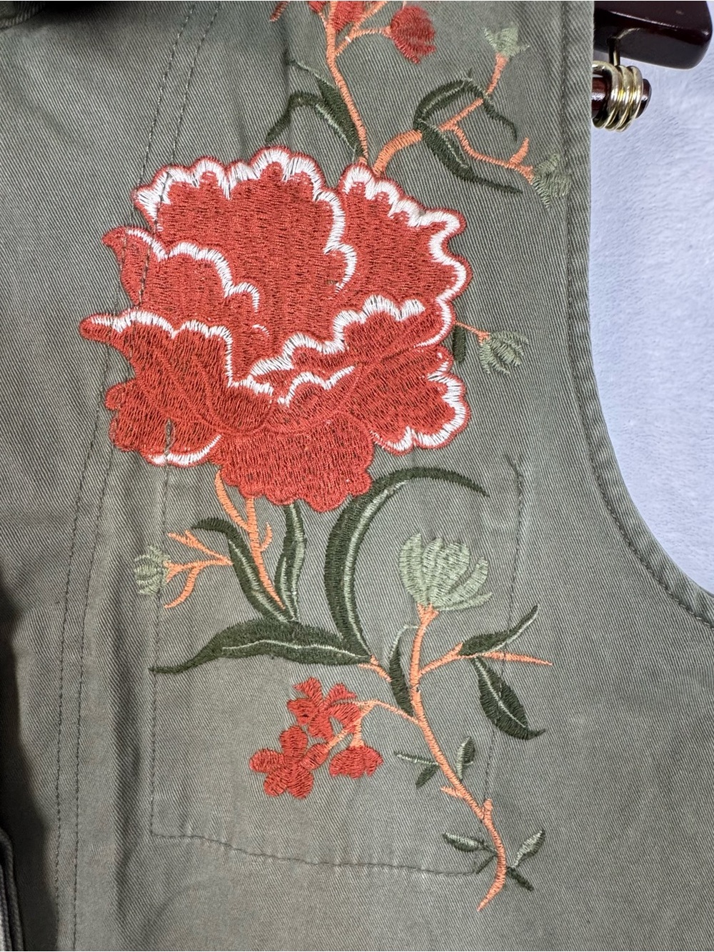 Charlotte Russe Floral Embroidered Utility Vest L Olive Green Y2K - Picture 3 of 12